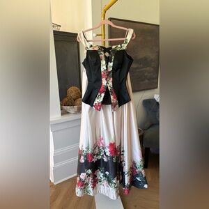 vintage couture Floral Black and White Maxi Dress